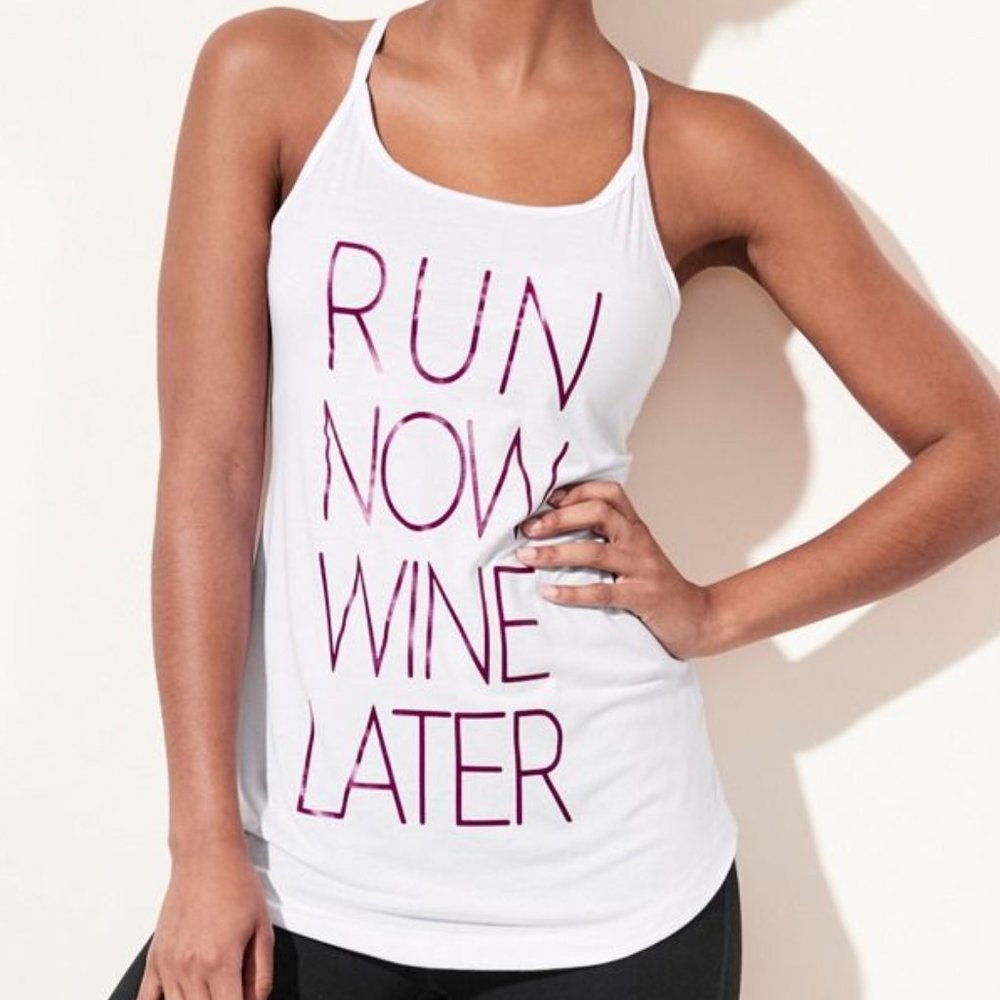 Soma Sport Strappy Tank Run Now Wine Later-Sz XS